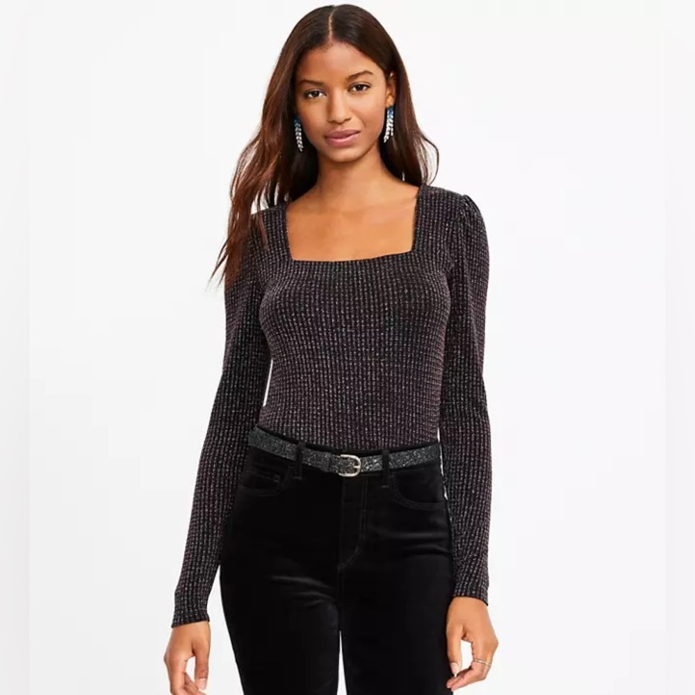 LOFT  Shimmer Ribbed Square Neck Top